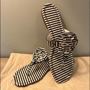 New W/O Tags Tory Burch Miller Navy & White Stripe Sandals, Size 8.5